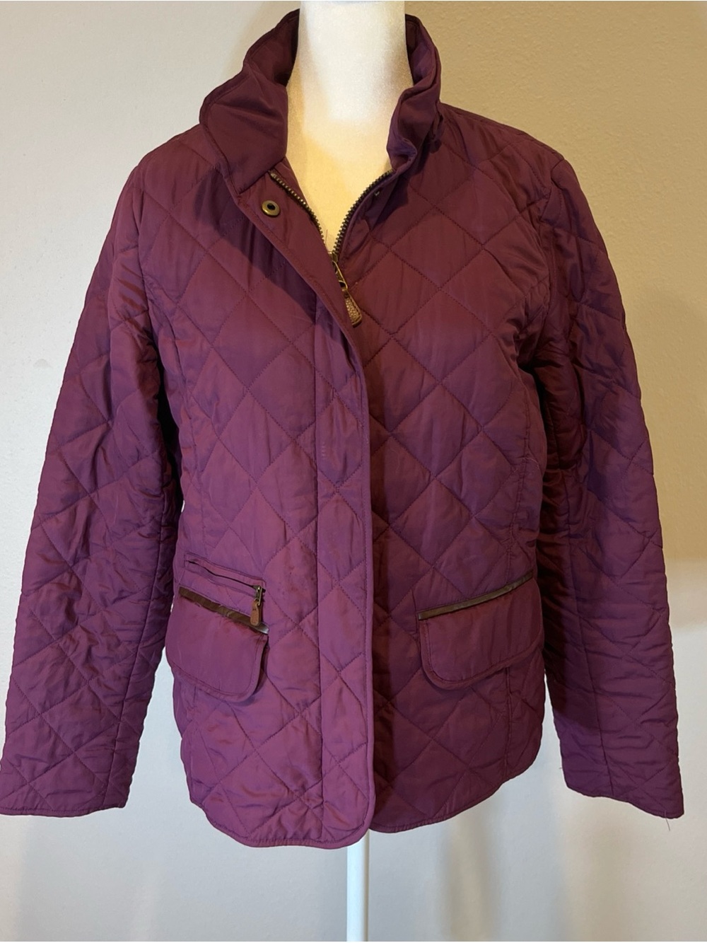 Lauren Ralph Lauren Diamond Quilted Jacket Women M Burgundy Equestrian Heritage